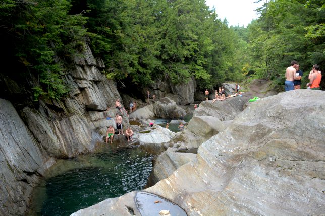 Warren Falls natural swimming hole on the Mad River in Warren Vermont