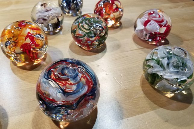 Glass paperweights handmade at Salt and Sand Studios in the Mad River Valley Vermont